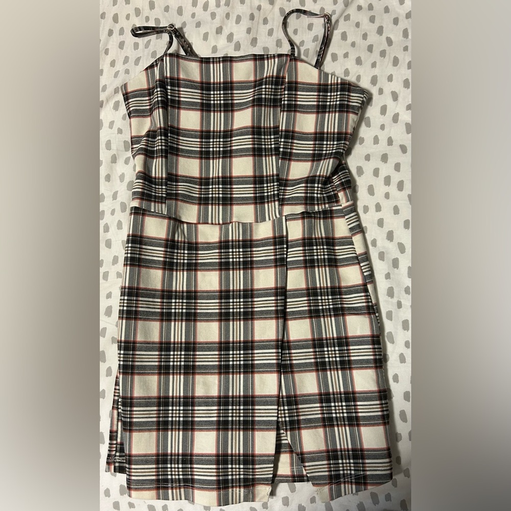 Plaid dress with built in shorts.